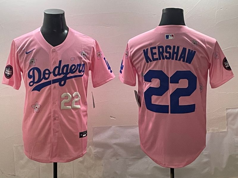 Men Los Angeles Dodgers #22 Kershaw Pink Sakura Edition 2025 Nike MLB Jersey style 4->los angeles dodgers->MLB Jersey